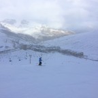 Esther skiing down to Pas de la Casa