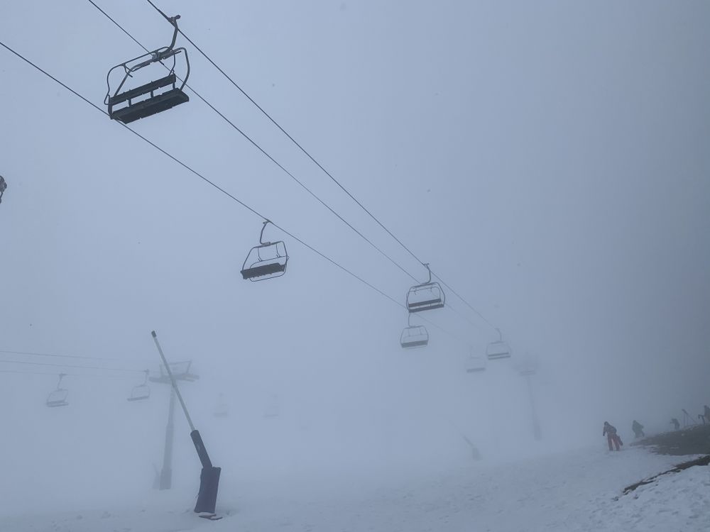 Solana chairlift on a snowy day