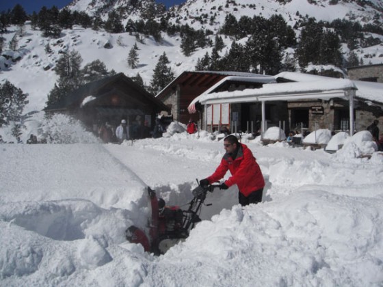 Clearing the snow at Pessons restaurant