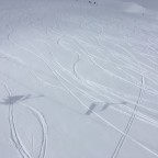Admiring fresh tracks from the chairlift