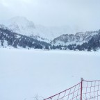 Snow covers the lake in Cami de Pessons