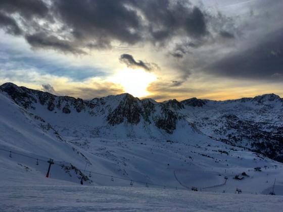 Awesome sunset over the mountains of Grau Roig, taken from outside Coll Blanc restaurant in Pas de la Casa.