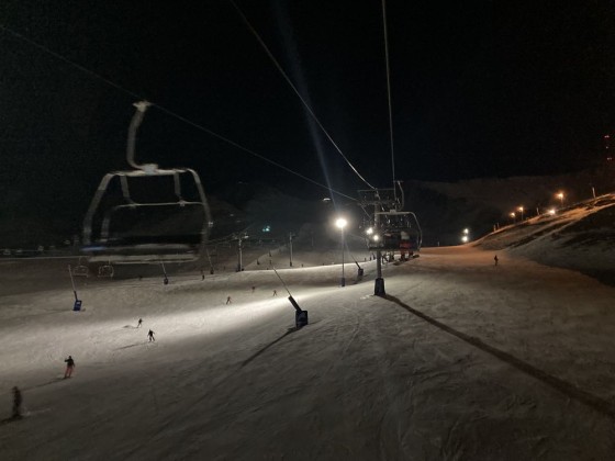 Heading up the chairlif at night