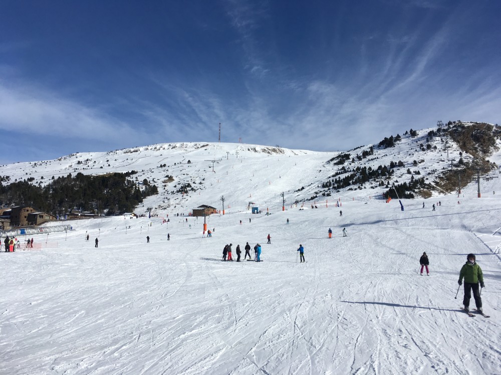 Beautiful quiet slopes in Grandvalira Grau Roig, taken from the base of Pic Blanc chairlift.