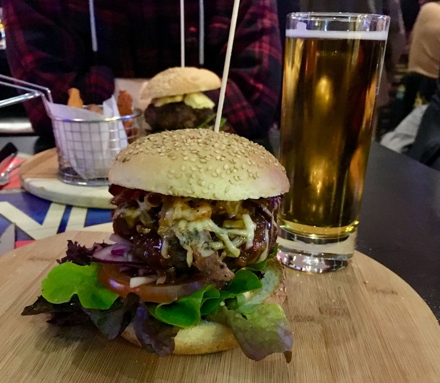 Mouth-watering burger in Underground Grill - possibly the best burger in town!